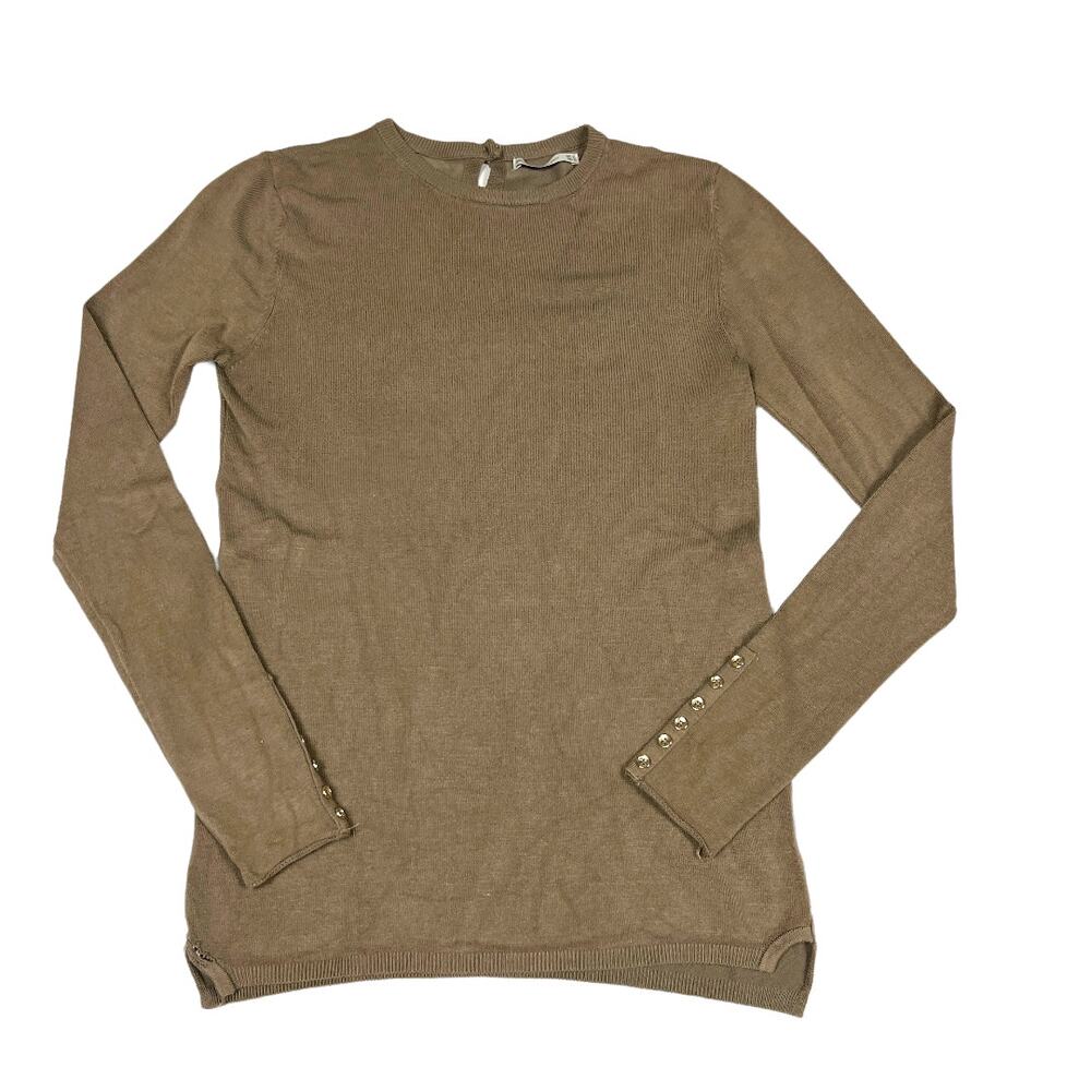 Zara Knit Sweater Brown Long Sleeve Pullover Keyhole Button Detail‎ Women's M